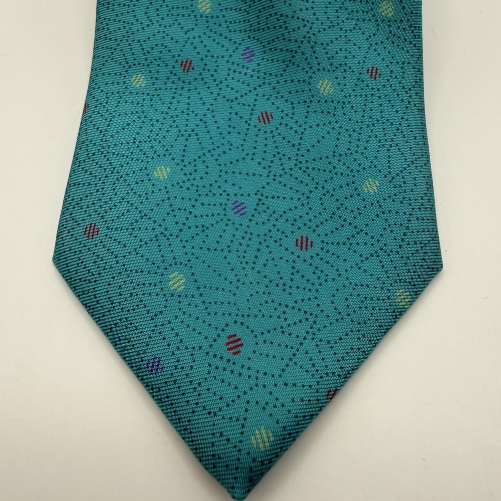 Vintage 80's Givenchy Monsieur Mens Necktie Retro Geometric Pattern Green Italy